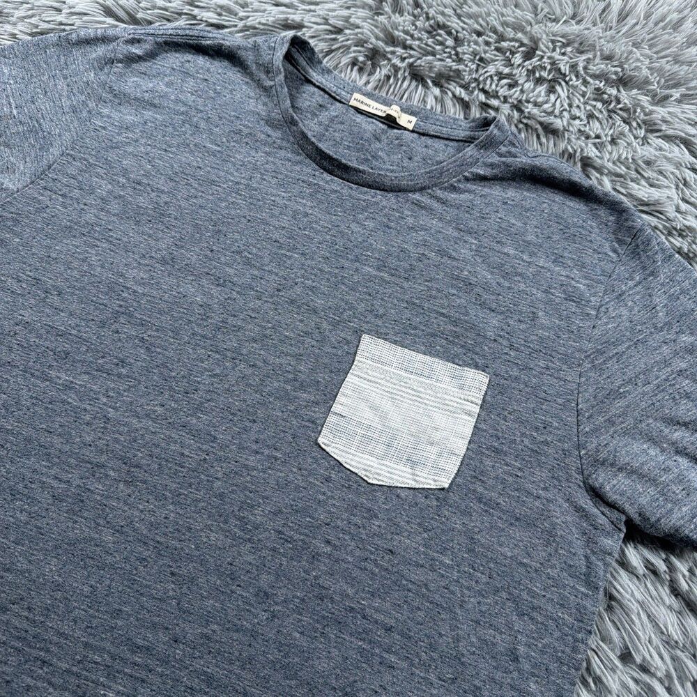 Marine Layer Shirt Medium Gray Blue Re-Spun Pocket Solid Casual Pullover Mens